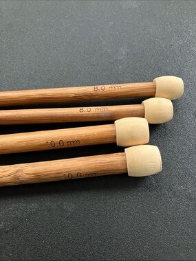 Two Sets of Bamboo Knitting Needles 10.0 mm & 8.0 mm 9" Knitter Craft Supplies